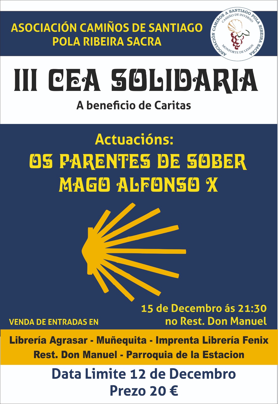 Cena Solidaria a beneficio de Cáritas Diocesanas